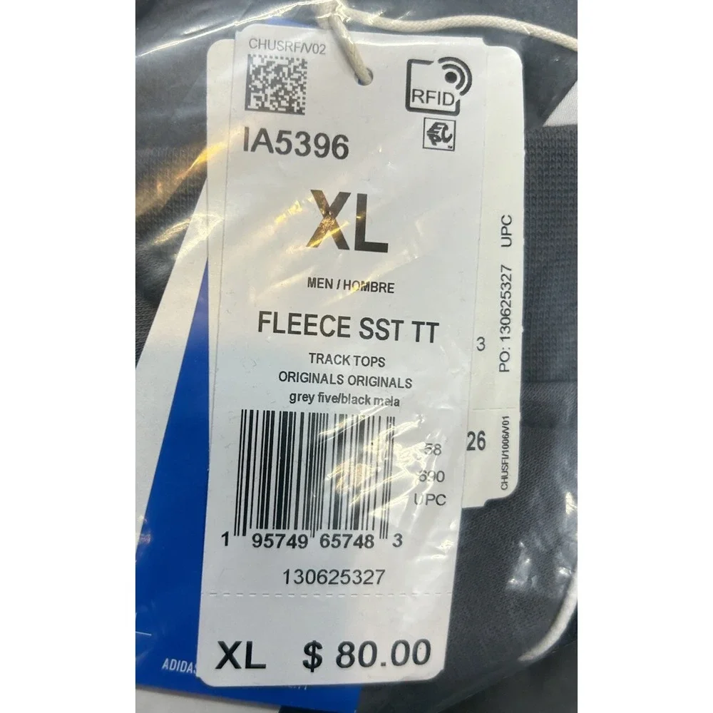 Adidas Mens Size XL Gray Fleece SST Full Zip Long Sleeve Track Jacket New (L9)